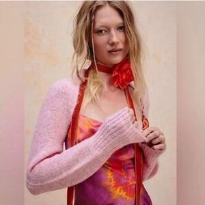 Free People Prima Donna light Pink knit sweater bolero shrug cardigan OS S M L